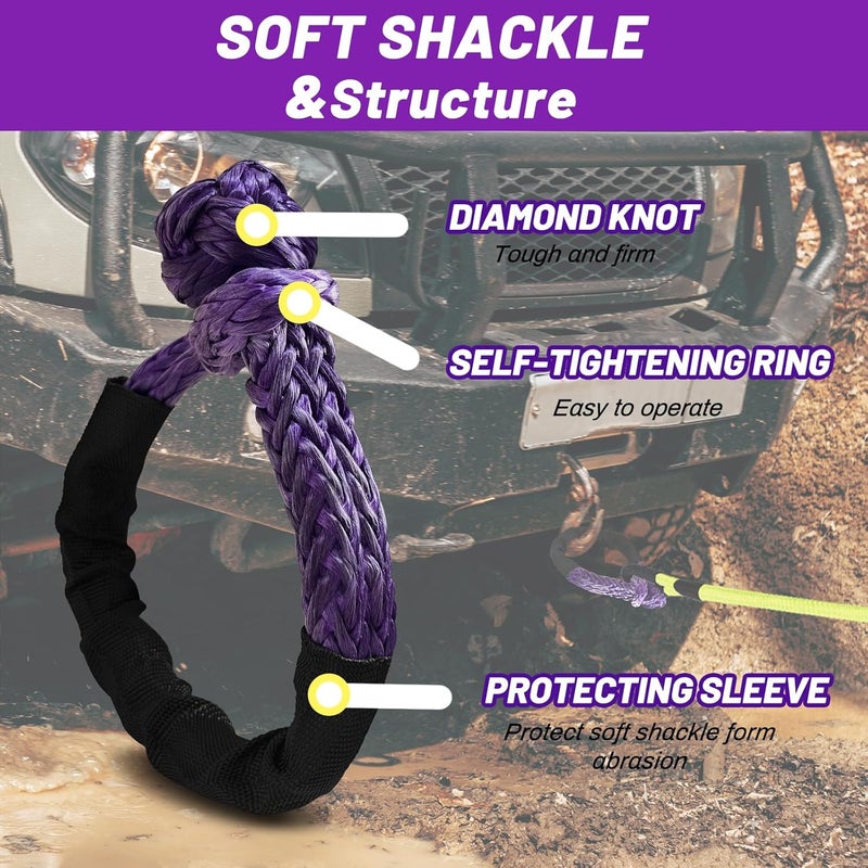 Perantlb Soft Shackle 1/2,3/8" X 22 Inch (50000/47000LBS) Breaking Strength,Synthetic Soft Shackle Rope with Sleeves for SUV,ATV,Truck&More (1/2x22ft Purple) - Image 4